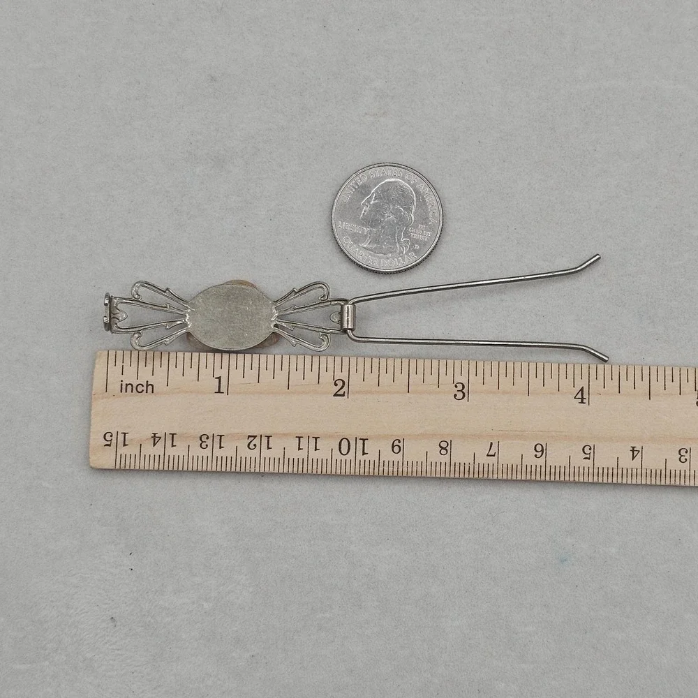 Vintage Art Nouveau Banded Stone Bar Hair Piece Silver Tone Ornate Openwork